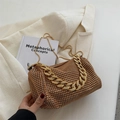 Borsa a mano scintillante in strass dorati con doppia catena metallica da donna - Oro