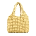 Chic yellow popcorn texture cloud tote bag with ruched handle and cream lining - Yellow