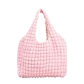 Stylish light pink popcorn texture tote bag with minimalist gathered cloud handle design - Pink