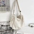 Bolso bandolera de lona beige estilo Harajuku con correa ajustable y gran capacidad total - Blanco