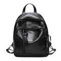 Classic black washed faux leather backpack featuring textured finish and multi-zipper pockets - Black