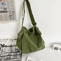 Bolso bandolera de lona lavada verde militar estilo Harajuku con gran capacidad - Verde
