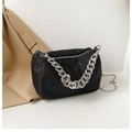 Chic black rhinestone handbag for women with silver chain strap and sparkling finish - Black