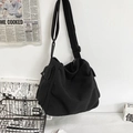 Bolso de mensajero de lona lavada negra grande con correa ajustable para uso diario - Negro