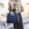 Bolso tote de nailon acolchado azul oscuro con acabado brillante y correas espaciosas - Azul