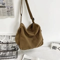 Bolso bandolera de lona lavada marrón con correa ancha ajustable para estudiantes y uso diario - café