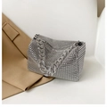 Silver rhinestone handbag for women with chic chain strap and shiny party evening finish - Silver