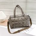 Chic metallic brown quilted puffer tote bag with adjustable strap for modern autumn fashion - Champagne