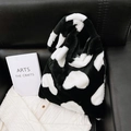 Furry black and white heart patterned tote bag with soft plush texture for winter - Black Heart