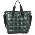 Grand sac cabas matelassé vert foncé métallisé avec poignées et bandoulière - Vert