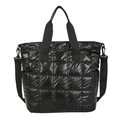 Sac fourre-tout noir matelassé en nylon brillant avec bandoulière réglable amovible - Noir