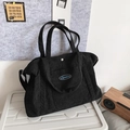 Bolso tote grande de pana negra con asas dobles y correa de hombro para uso diario - Negro