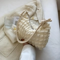 Chic cream white bubble texture puff shoulder bag with elegant gold hardware rings - Off-White (XX9362)