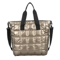 Sac fourre-tout matelassé en or champagne métallisé avec lanières noires - Doré