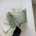 Chic mint green bubble pleated shoulder bag with knot detail and golden metal rings - Green (XX9362)