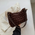 Brown bubble texture hobo bag with pleated fabric and dark brown leather handle - Coffee (XX9362)