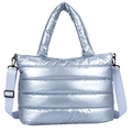 Borsa a mano trapuntata azzurro metallizzato con tracolla rimovibile e manico superiore - Blu