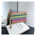 Rainbow bohemian woven clutch bag with chevron pattern and brown leather wristlet - Rainbow Multi Chevron (Style 6)
