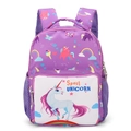 Cute purple unicorn backpack for girls aged 2-5 featuring rainbow and cartoon prints - Purple