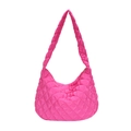 Borsa a spalla rosa acceso trapuntata a mezzaluna con motivo a rombi e tracolla larga - Rosa Rosso
