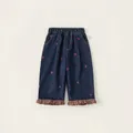 Jeans ampi per bambini in blu scuro con ricamo a cuore rosso e orli a quadri con volant - 80 / Blu Denim Scuro