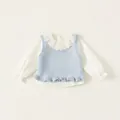 Girls 2-piece set featuring a white lace collar shirt and a light blue knitted vest - 80 / Blue