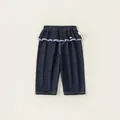 Jeans da bambina blu navy a vita alta con volant e dettagli con bordo a quadretti - 80 / Blu Denim Scuro (CK26041)