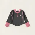 Langarmshirt für Kleinkinder in Dunkelgrau mit rosa Nähten und Enten-Stickerei - 80 / Dunkles Melange-Grau