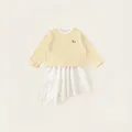Girls yellow striped long-sleeve T-shirt and white tiered lace skirt two-piece outfit - 110 / Yellow Set