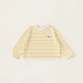 Girls long sleeve tee in yellow and white stripes with cute puppy embroidery - 110 / Yellow Striped T-Shirt Only (Without Skirt)