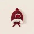 Cappello invernale per neonato in maglia rosso scuro con paraorecchie e pompon - Taglia Unica (Testa 47-52cm) / Mela Rossa