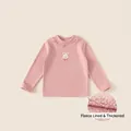 Roze shirt met lange mouwen voor meisjes met fleecevoering en schattige konijn borduring - 90 / Roze