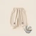 Mädchen beige Cordhose mit süßen Kaninchen-Details und dickem warmen Fleecefutter - 80 / Cremeweiß