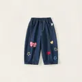 Girls dark blue denim trousers with cute bow embroidery and elastic waistband - Denim Pants Only (Without Vest And Shirt) / 80