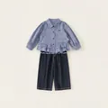 Set bambina con camicia a quadri blu con volant e jeans scuri a gamba larga - 80 / Quadri Blu (CY26101A)