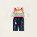 Gilet in maglia a righe arcobaleno per ragazza con toppe a stella e camicia bianca - 80 / Riga Arcobaleno (CY26130B)