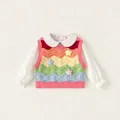 Driedelige kledingset voor meisjes met wit overhemd en kleurrijk gebreid vest - 80 / Regenboog Strepen Vest & Hemd Set