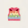 Toddler girl colorful rainbow striped knitted vest with cute 3D star flower patches - Rainbow Vest Only (Without Shirt And Pants) / 80