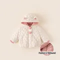 Thickened floral hooded jacket for girls with pink heart buttons and quilted lining - 80 / Apricot with Pink Flower