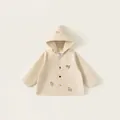 Giacca beige per bambini con cappuccio, bottoni colorati e stampe animali - Cachi / 80