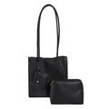 Dreiteiliges schwarzes PU-Leder Handtaschen-Set mit eleganter Lychee-Maserung - Schwarz