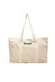 Minimalist cream canvas tote bag with Simple lettering and front pocket for women - White