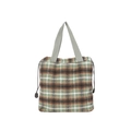 Borsa tote minimalista in lana a quadri marroni con manici in tessuto grigio - Verde