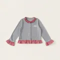 Cardigan in maglia grigia da bambina con balze a quadretti rossi e bottoni frontali - 110 / Grigio