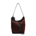 Bolso de hombro vintage de lana a cuadros rojos y verdes con ribete de cuero - Cuadros Rojos