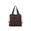 Borsa tote classica in tweed scozzese rosso verde marrone con chiusura a coulisse in nero - Rosso