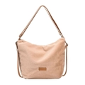 Borsa tote minimalista in peluche albicocca con tracolla regolabile e patch in pelle - Albicocca Tè al Latte