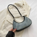 Bolso de axila en denim azul y cuero negro con letras doradas Fashion & Bag - Negro