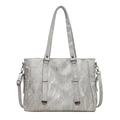 Chic silver-grey PU leather tote bag with metallic texture and adjustable shoulder strap - Gray