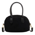 Borsa a tracolla minimalista in ecopelle scamosciata nera con dettagli in metallo oro - Nero